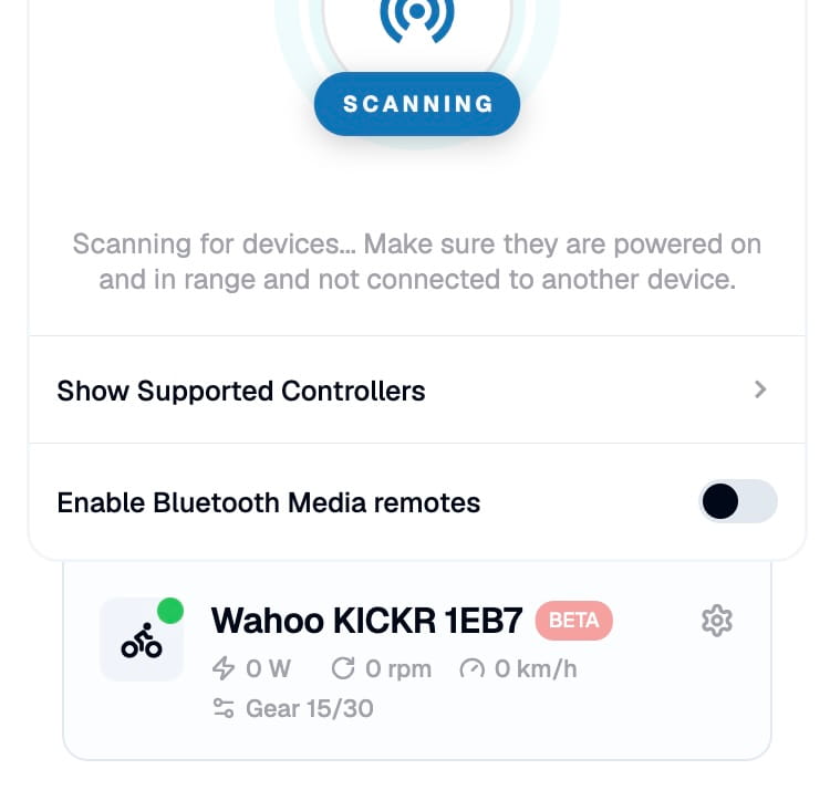 Connection card — Proxy / Virtual Shifting (WiFi) / Virtual Shifting (Bluetooth) Connection card with mode picker