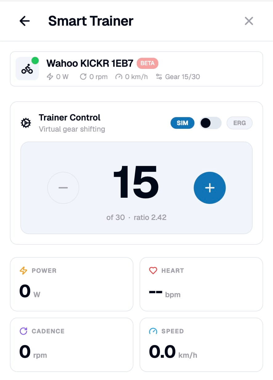 Virtual shifting injected into any trainer app Virtual shifting active in a trainer app that doesn't natively support it