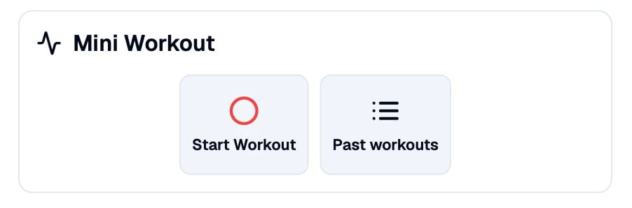 Mini Workout — record, save .fit, share Mini workout card recording, summary on stop