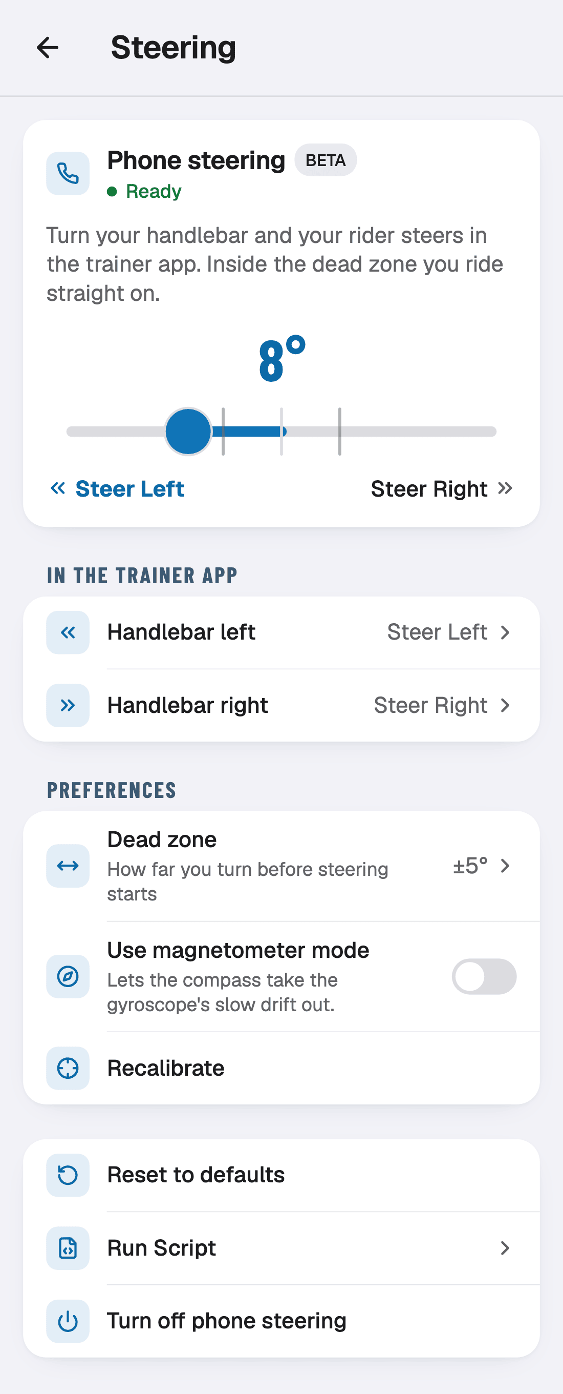 Phone steering with the live handlebar angle