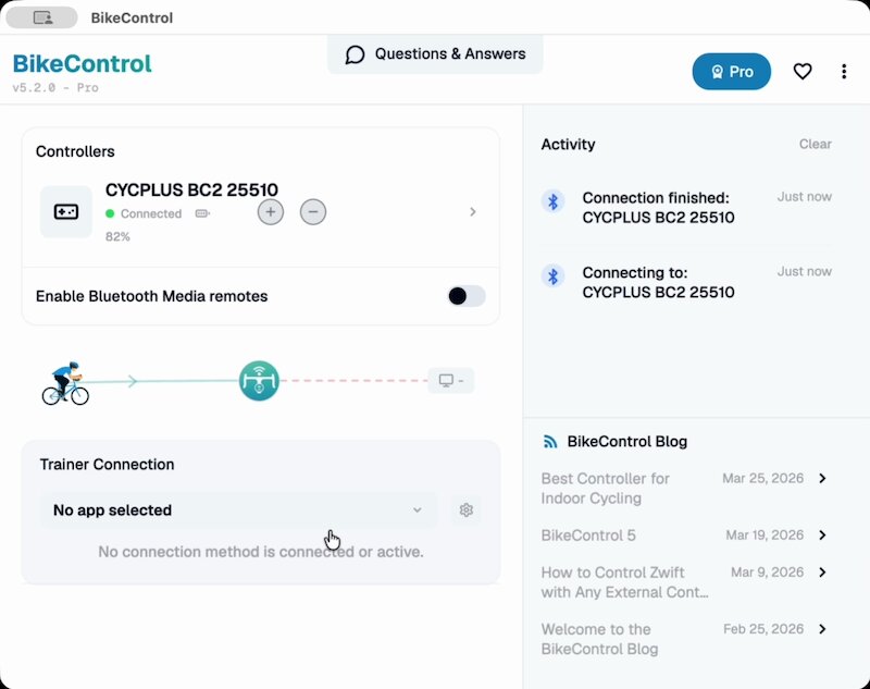 BikeControl Main screen