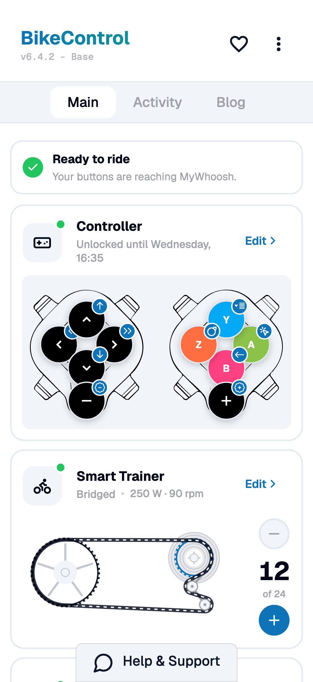 BikeControl’s device screen with a connected controller