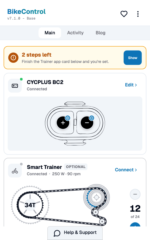 BikeControl main screen