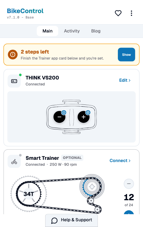BikeControl main screen