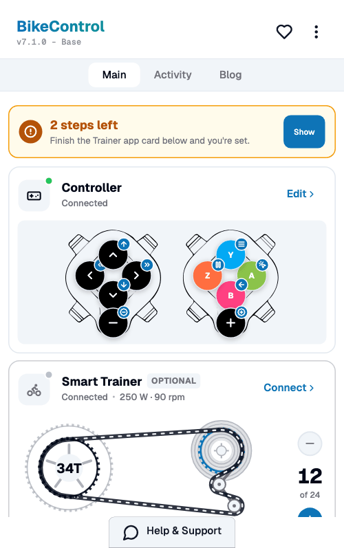 BikeControl main screen