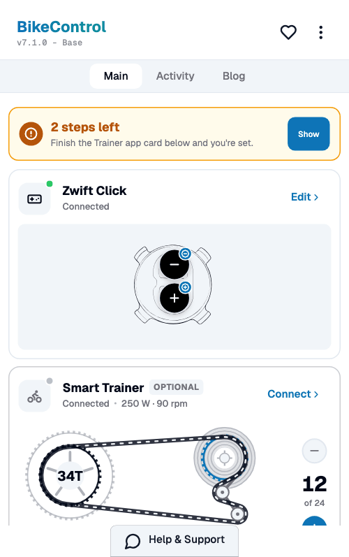 BikeControl main screen