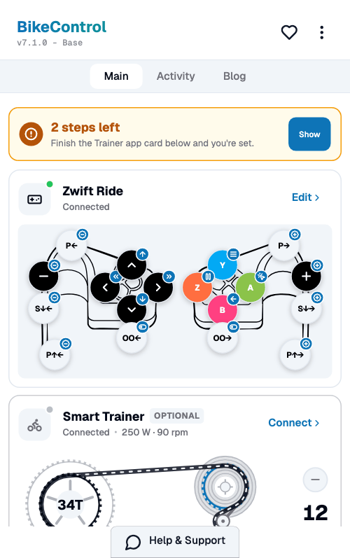BikeControl main screen