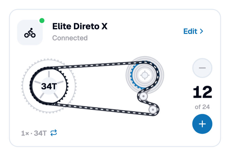 BikeControl's connection card, illustrated with the Elite Direto X