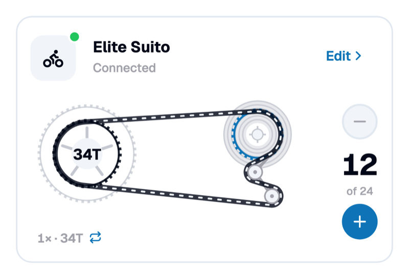 BikeControl's connection card, illustrated with the Elite Suito