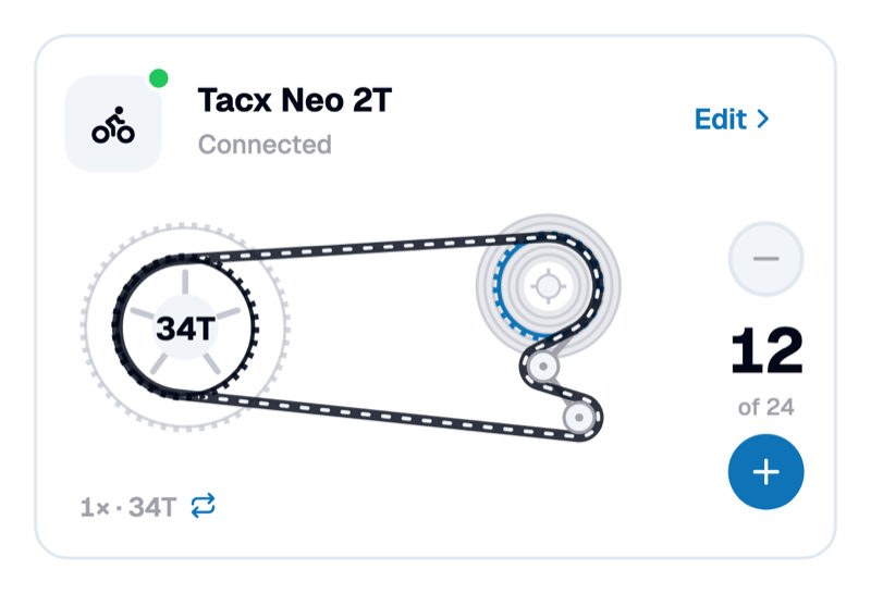 BikeControl's connection card, illustrated with the Tacx Neo 2T