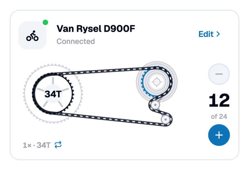 BikeControl's connection card, illustrated with the Van Rysel D900F