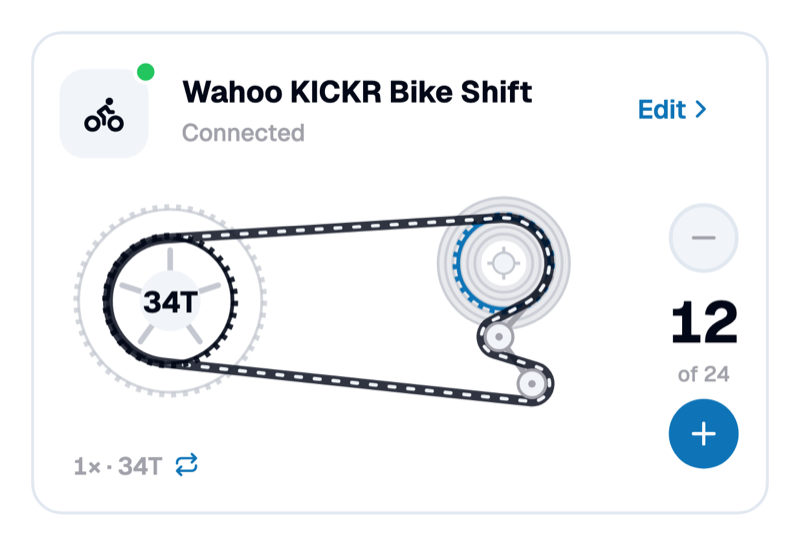 BikeControl's connection card, illustrated with the Wahoo KICKR Bike Shift