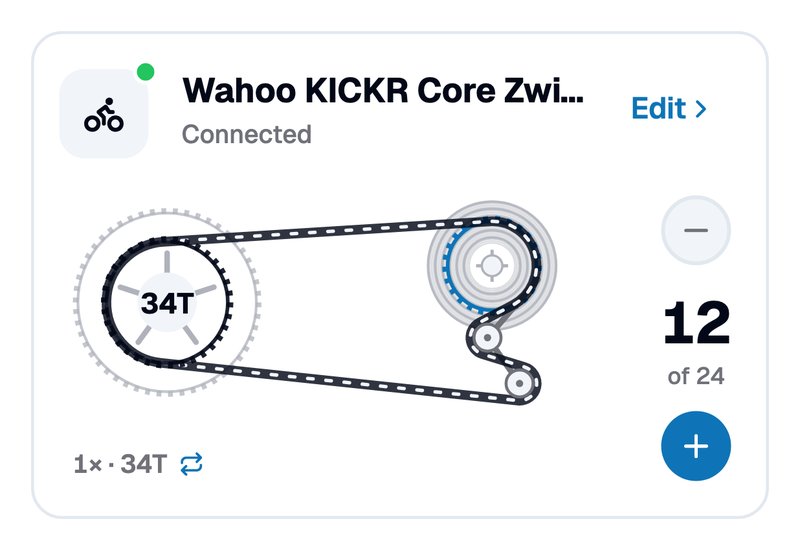 BikeControl's connection card, illustrated with the Wahoo KICKR Core Zwift One