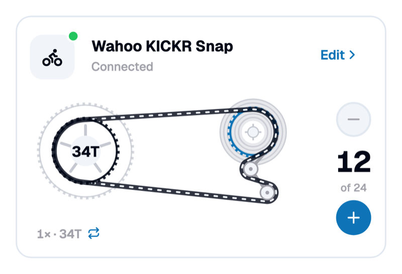 BikeControl's connection card, illustrated with the Wahoo KICKR Snap